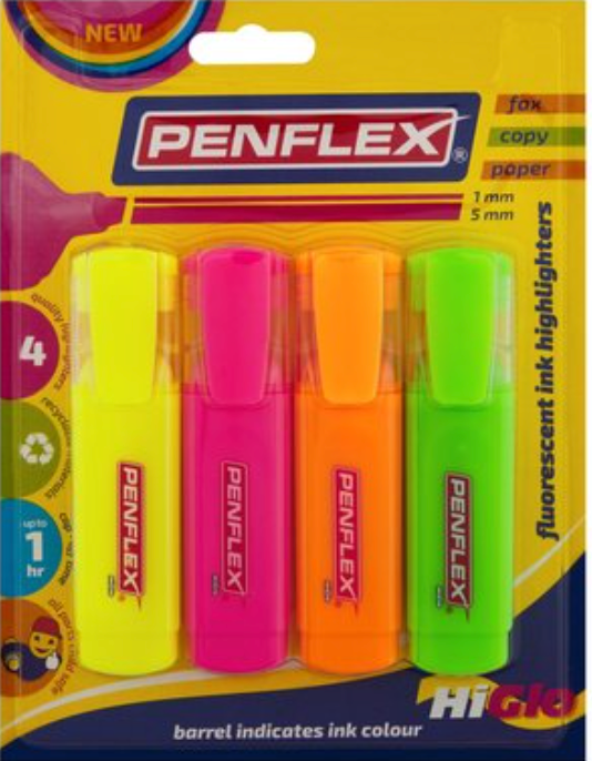 Higlo Highlighter 4 Card Assorted Pack 10