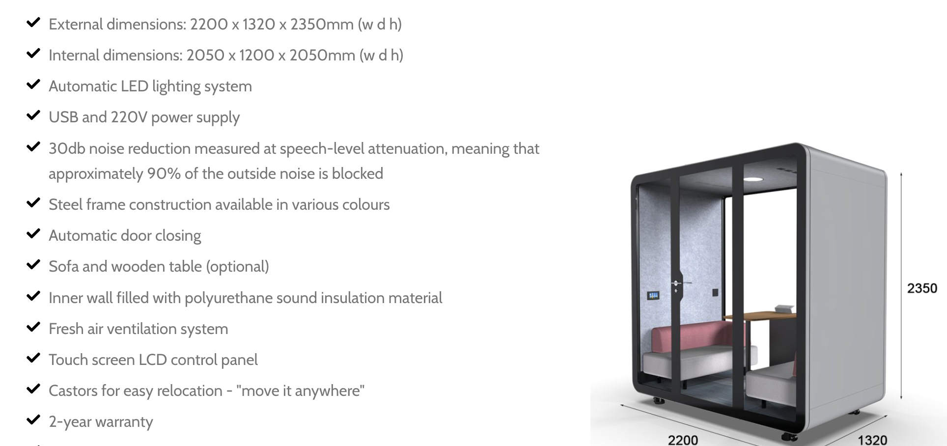 Telebooth TB-M Office Pod (1–4 People, Without Sofa & Table)