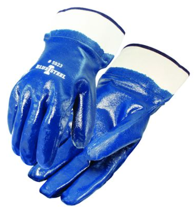 Blue Nitrile Coated Safety Cuff Gloves – Heavy-Duty, Smooth Finish