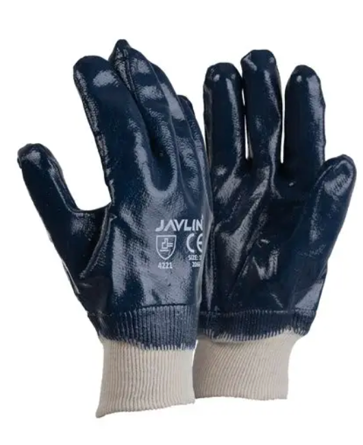 Blue Nitrile Coated Safety Cuff Gloves – Heavy-Duty, Smooth Finish