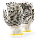 7gg 900gpd. Natural Cotton Blend crochet with BLACK PVC double dotted gloves
