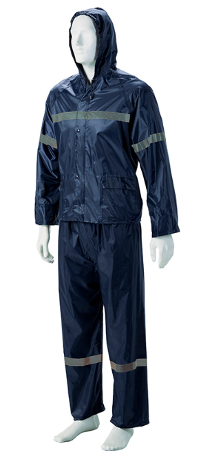 Dromex Navy Blue Reflective Rubberized Rain Suit with Hood