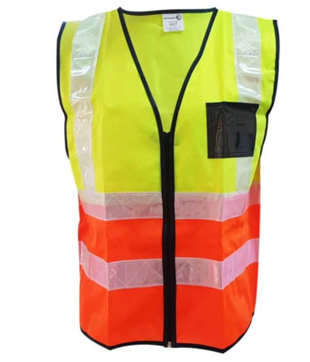 Dromex 2-Tone Lime/Orange Reflective Sleeveless Vest LVL3 with White PVC Tape